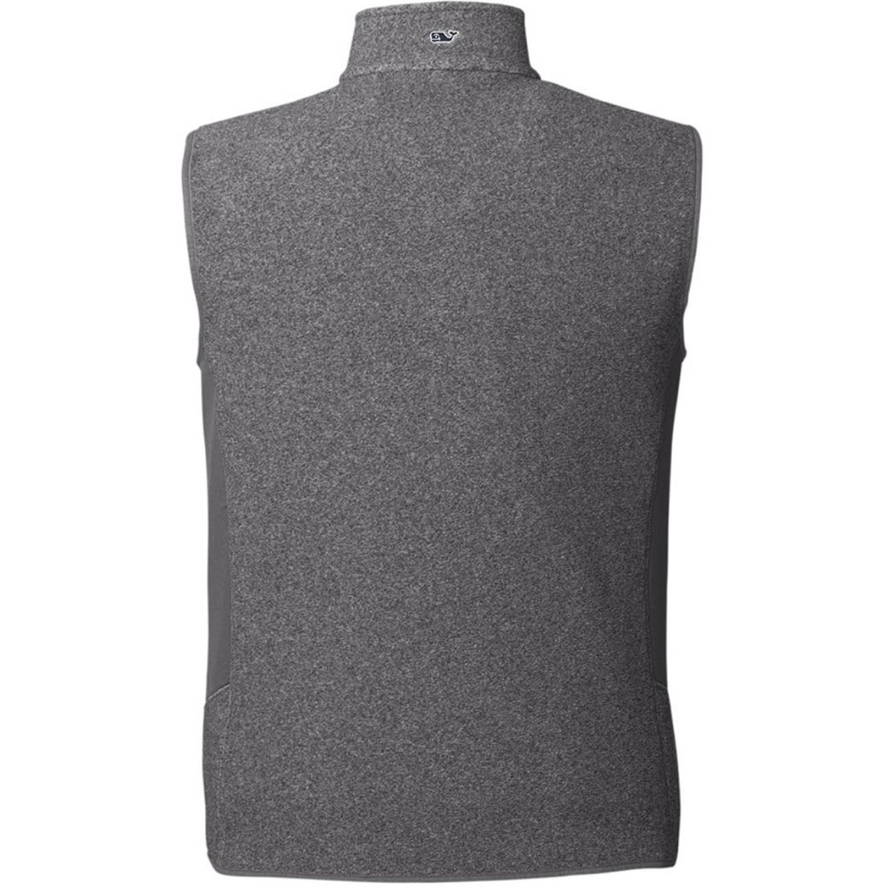 Vineyard Vines Full Zip Gray Heathered Brass hardware Fleece Vest Leather